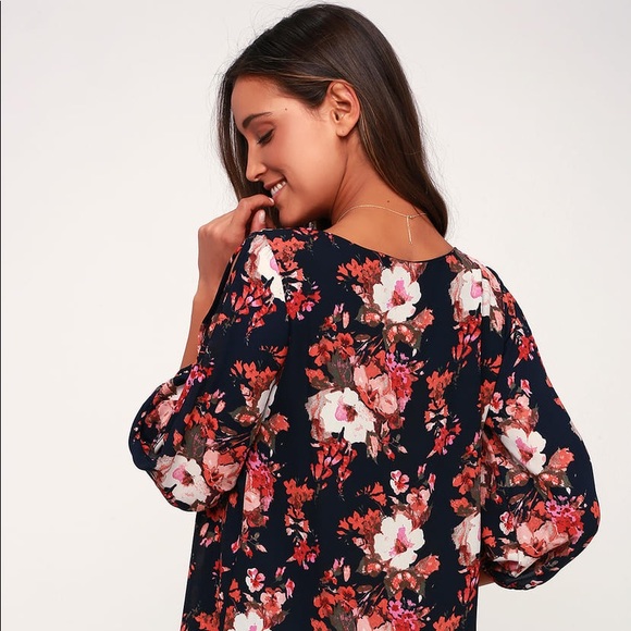 NEW LULU’S SHIFTING DEARS NAVY BLUE FLORAL DRESS - Picture 3 of 3